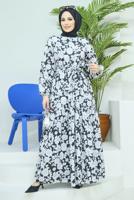 Vêtements hijab NOIR ROBE CEINTURÉE MOTIF FLEURI 32140