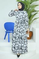 Vêtements hijab NOIR ROBE CEINTURÉE MOTIF FLEURI 32140