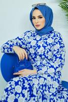 Vêtements hijab BLEU MARINE ROBE CEINTURÉE MOTIF FLEURI 32140