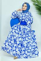 Vêtements hijab BLEU MARINE ROBE CEINTURÉE MOTIF FLEURI 32140