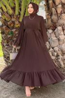 Tesettür giyim KAHVE PİLİSELİ KUŞAKLI ELBİSE T 4043