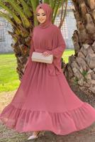 Hijab clothing PINK PLEATED BELTED DRESS T 4043