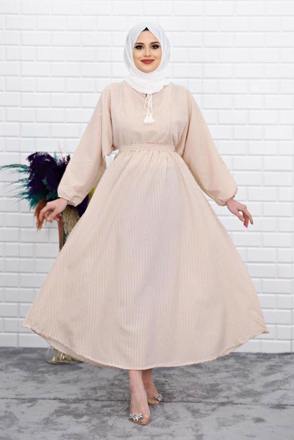 Vêtements hijab BEIGE ROBE À RAYURES 4050