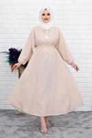 Vêtements hijab BEIGE ROBE À RAYURES 4050