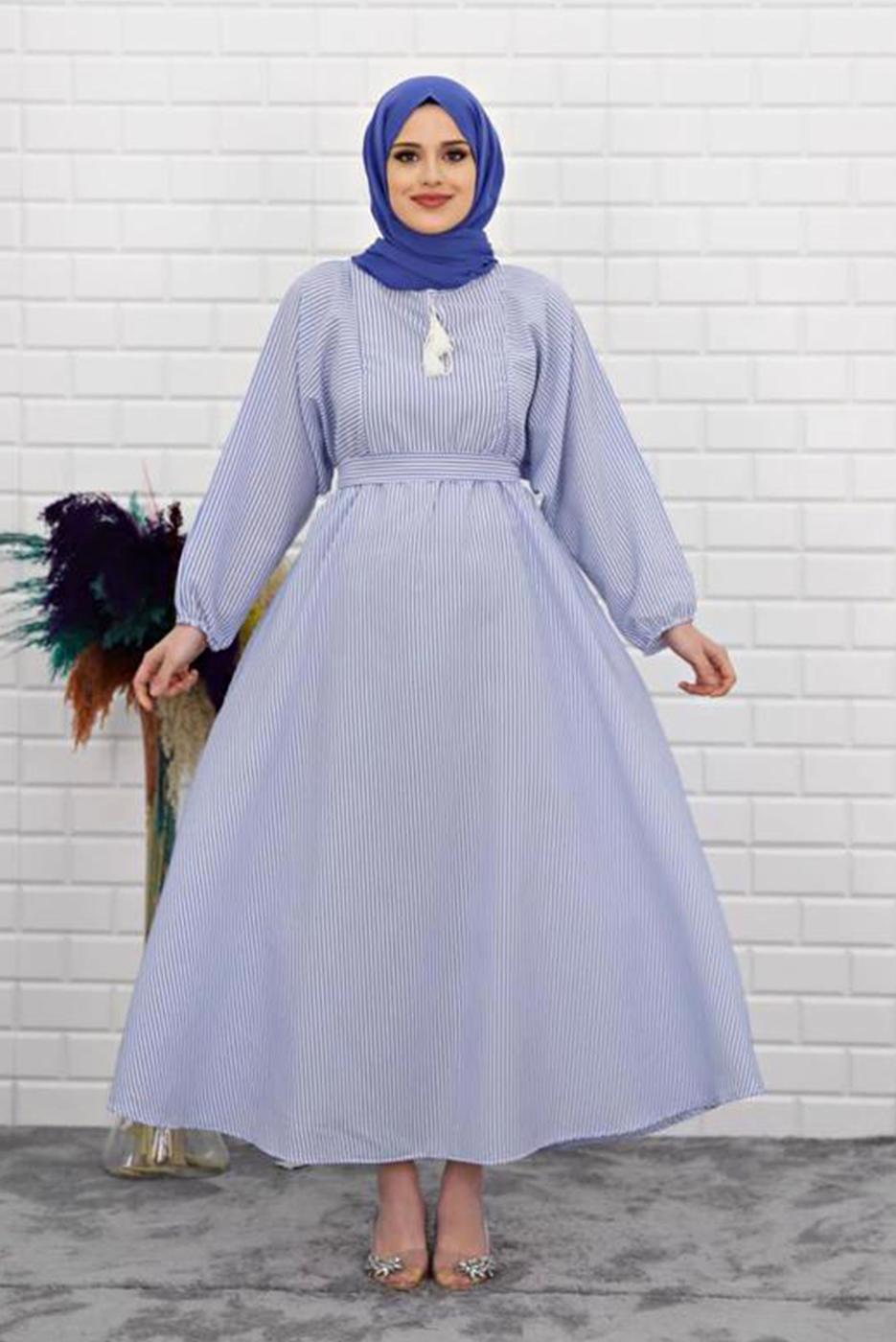 Vêtements hijab BLEU MARINE ROBE À RAYURES 4050