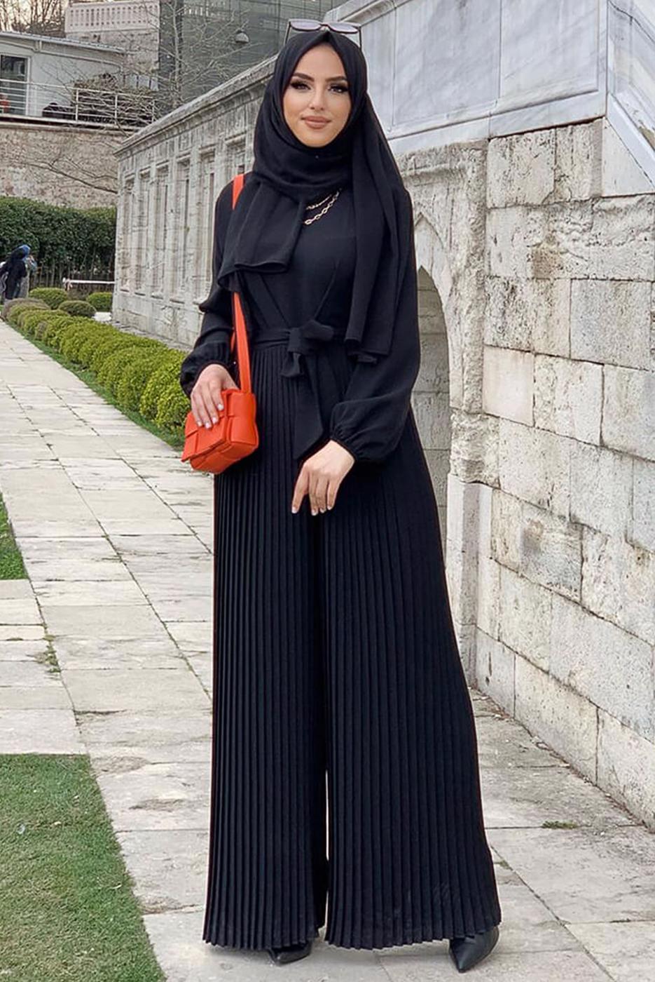 Vêtements hijab NOIR SALOPETTE PLISSÉE À CEINTURE T 4073
