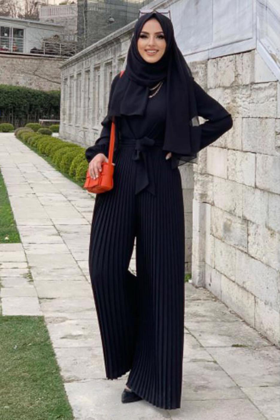 Vêtements hijab NOIR SALOPETTE PLISSÉE À CEINTURE T 4073