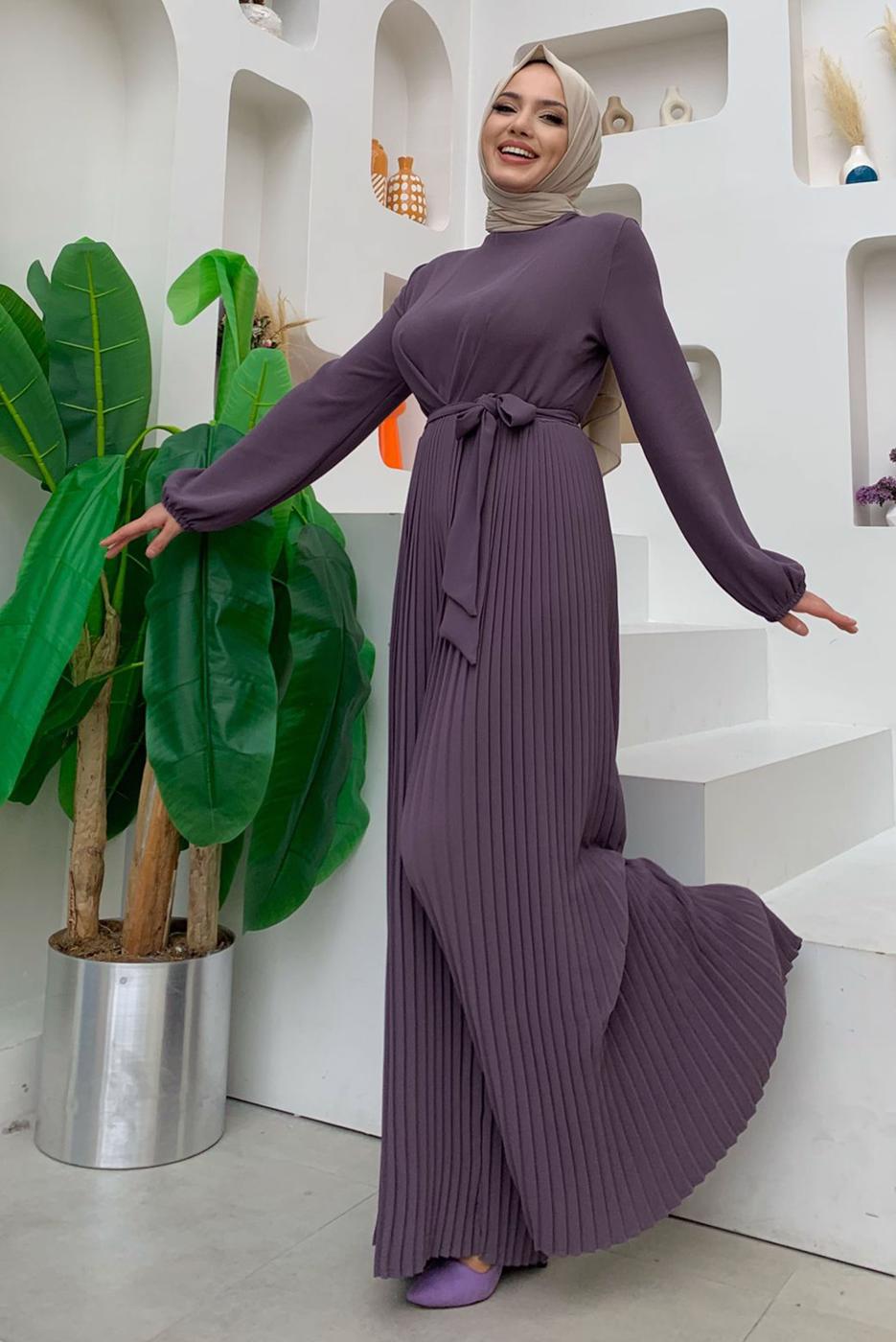 Vêtements hijab POURPRE SALOPETTE PLISSÉE À CEINTURE T 4073