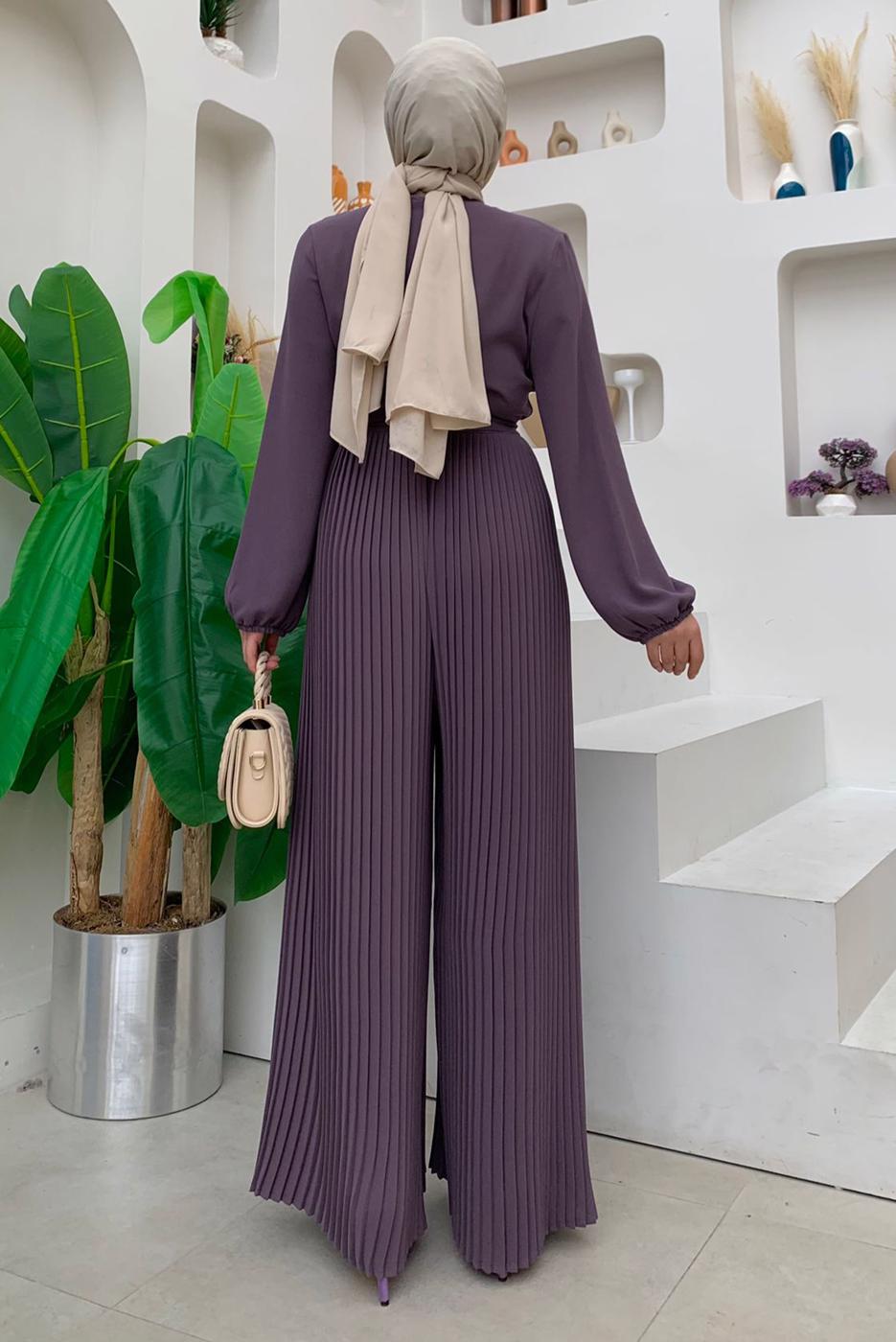 Vêtements hijab POURPRE SALOPETTE PLISSÉE À CEINTURE T 4073