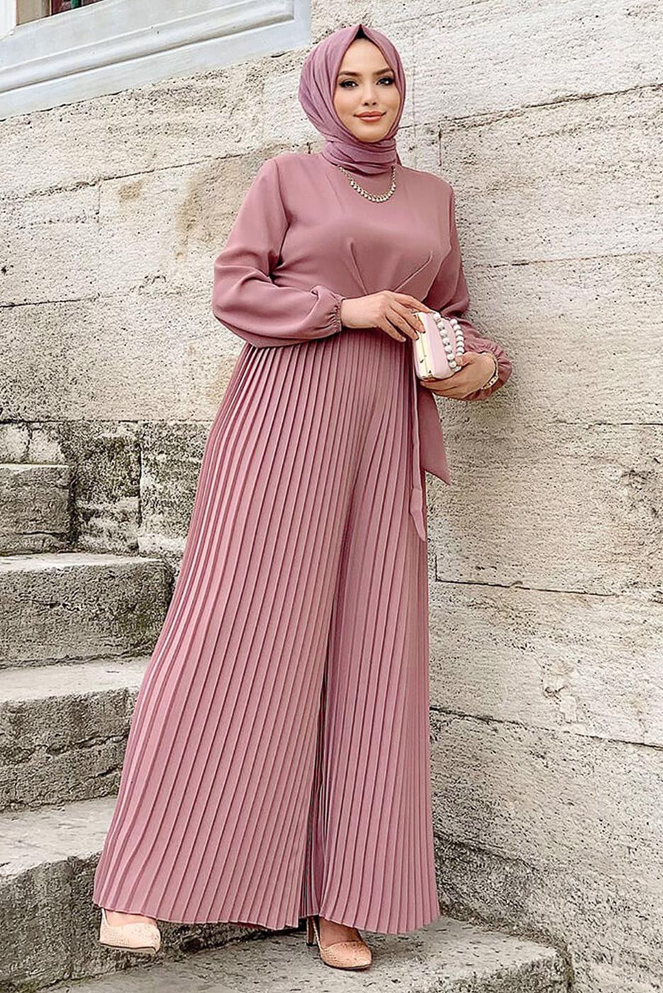 Vêtements hijab POUDRE SALOPETTE PLISSÉE À CEINTURE T 4073