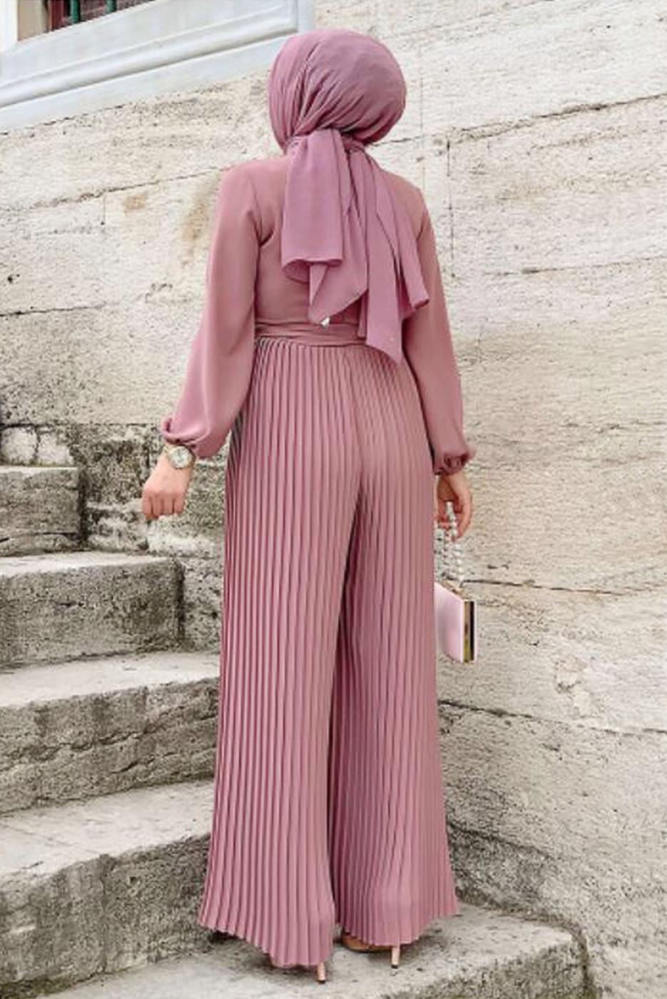 Vêtements hijab POUDRE SALOPETTE PLISSÉE À CEINTURE T 4073