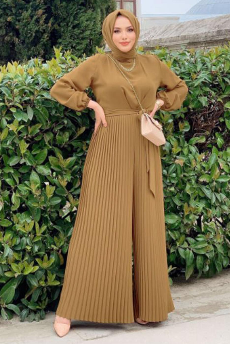 Vêtements hijab TABA SALOPETTE PLISSÉE À CEINTURE T 4073