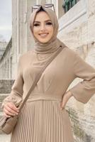 Tesettür giyim VİZON KUŞAKLI PİLİSELİ TULUM T 4073