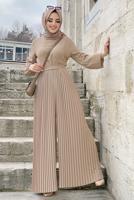 Tesettür giyim VİZON KUŞAKLI PİLİSELİ TULUM T 4073