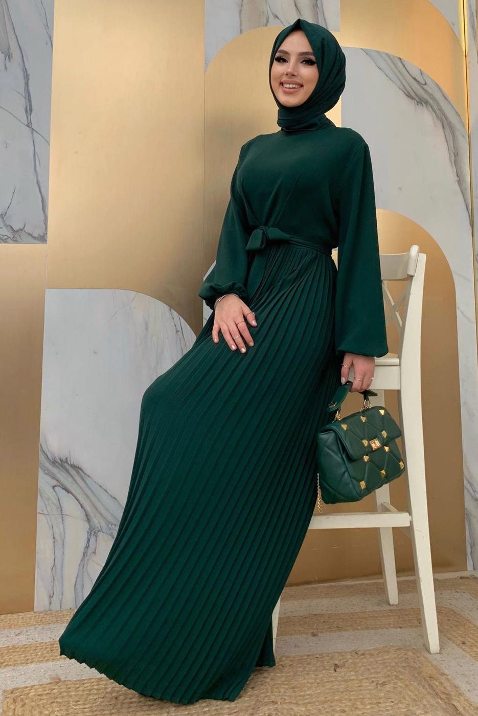 Vêtements hijab VERT SALOPETTE PLISSÉE À CEINTURE T 4073