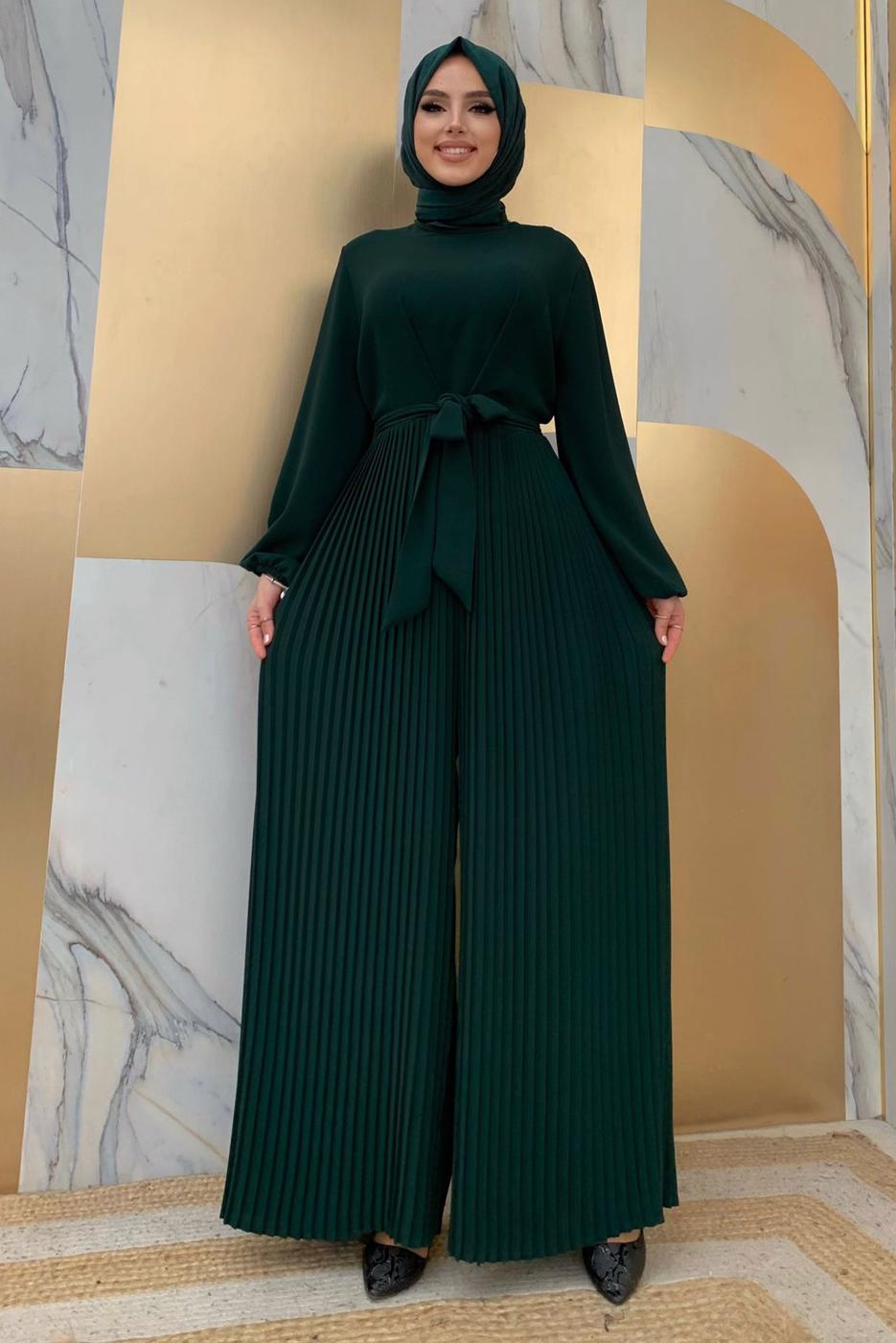 Vêtements hijab VERT SALOPETTE PLISSÉE À CEINTURE T 4073