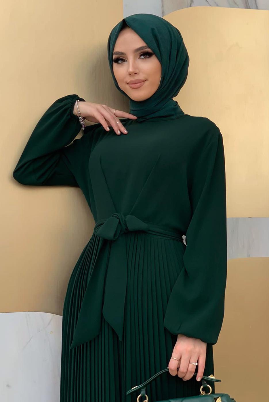 Vêtements hijab VERT SALOPETTE PLISSÉE À CEINTURE T 4073