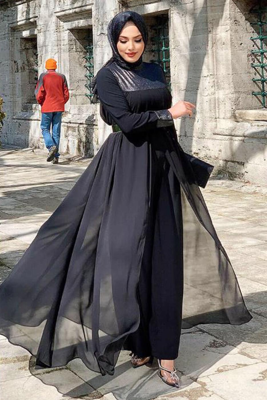 Vêtements hijab NOIR COMBINAISON AVEC CEINTURE 4153