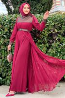 Hijab clothing CLARET RED BELTED OVERALLS SUIT 4153