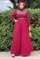 Hijab clothing CLARET RED BELTED OVERALLS SUIT 4153