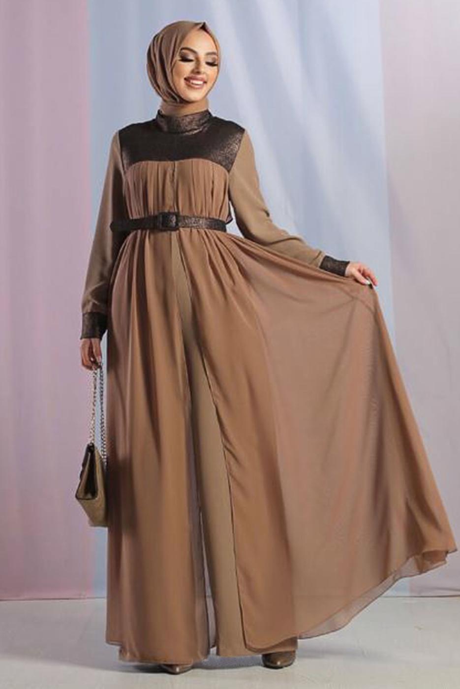 Hijab clothing MINK BELTED OVERALLS SUIT 4153 