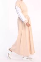 Hijab clothing BEIGE ELASTIC WAIST 2-COLOR DRESS 42006 