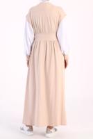 Hijab clothing BEIGE ELASTIC WAIST 2-COLOR DRESS 42006 