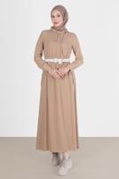 Tesettür giyim BEJ ALVİNA CEPLİ TESETTÜR ELBİSE T 42590
