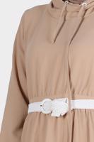 Tesettür giyim BEJ ALVİNA CEPLİ TESETTÜR ELBİSE T 42590