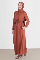 Tesettür giyim KAHVE ALVİNA CEPLİ TESETTÜR ELBİSE T 42590