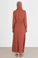 Tesettür giyim KAHVE ALVİNA CEPLİ TESETTÜR ELBİSE T 42590