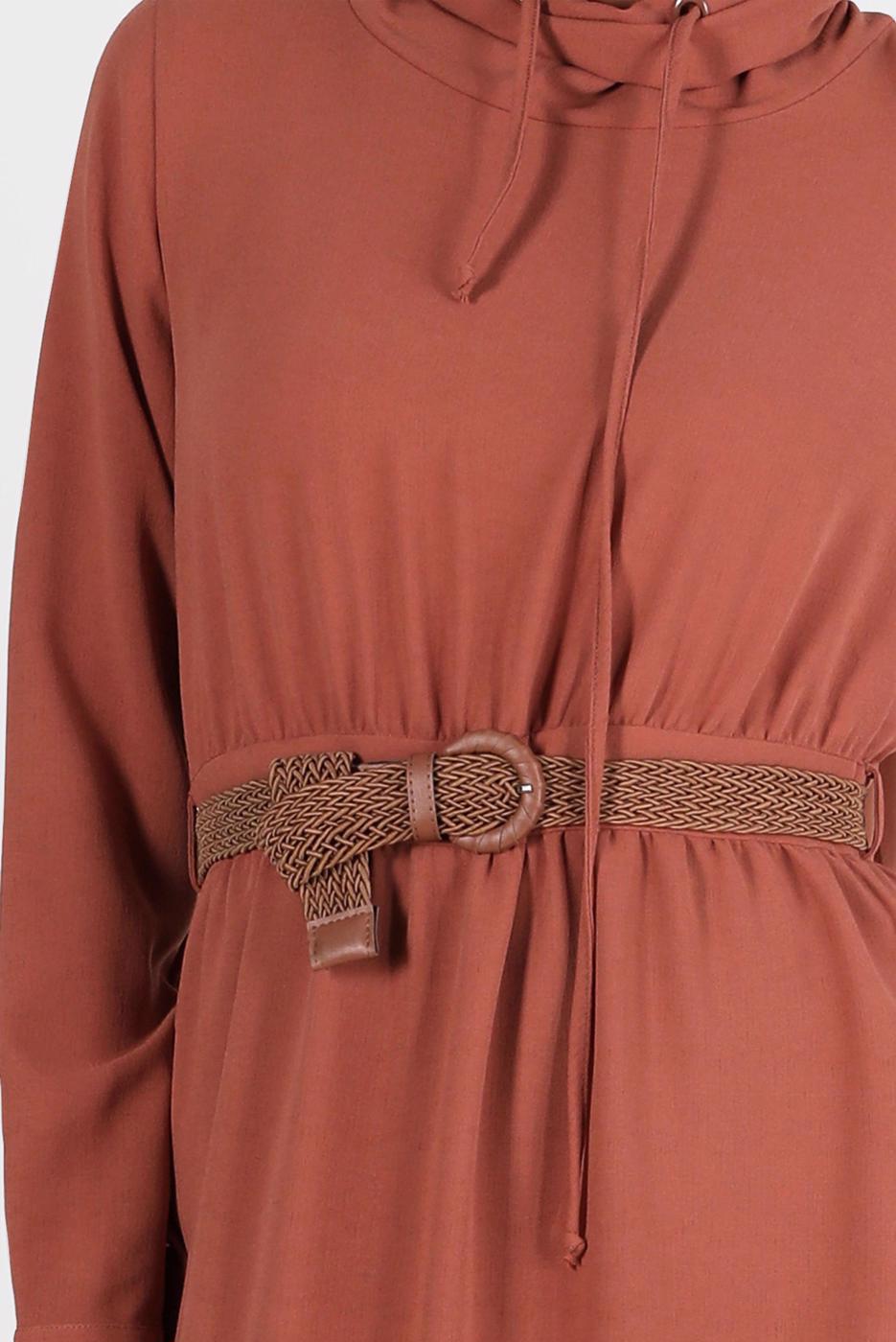 Tesettür giyim KAHVE ALVİNA CEPLİ TESETTÜR ELBİSE T 42590