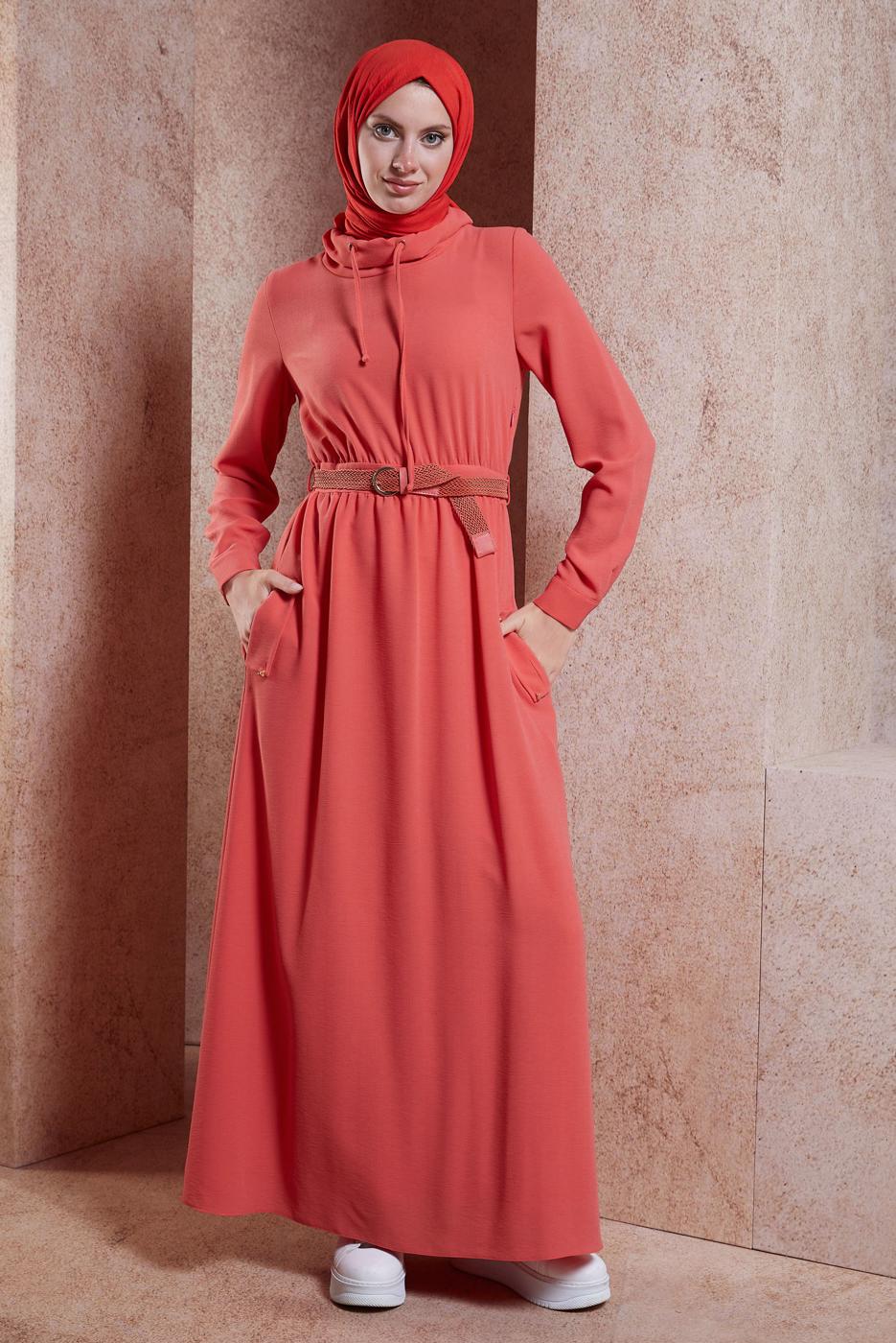 Tesettür giyim MERCAN ALVİNA CEPLİ TESETTÜR ELBİSE T 42590