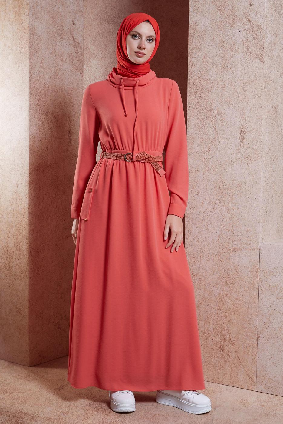 Tesettür giyim MERCAN ALVİNA CEPLİ TESETTÜR ELBİSE T 42590