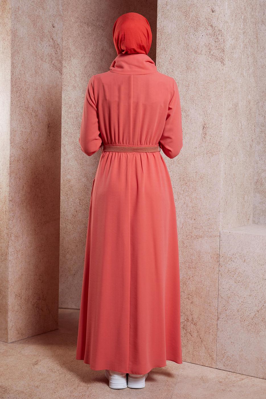 Tesettür giyim MERCAN ALVİNA CEPLİ TESETTÜR ELBİSE T 42590