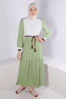 Tesettür giyim YEŞİL ALVİNA İKİ RENKLİ ELBİSE T 42610