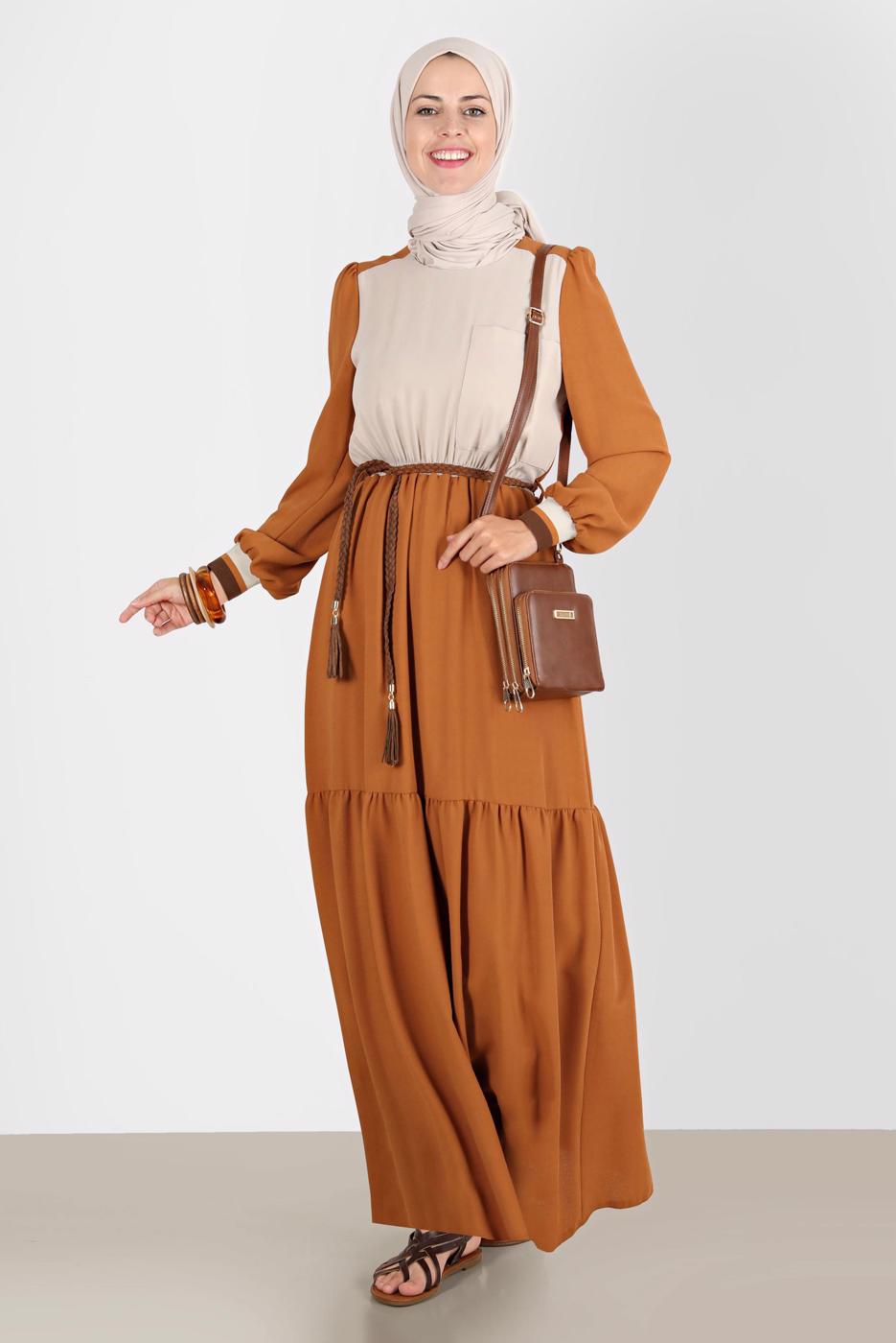 Vêtements hijab BRUN ROBE ALVINA DOUBLE COULEUR T 42610