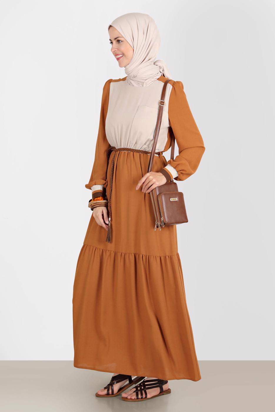 Vêtements hijab BRUN ROBE ALVINA DOUBLE COULEUR T 42610