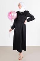 Tesettür giyim SİYAH ALVİNA BAĞLAMA DETAYLI ELBİSE T 42611