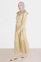 Tesettür giyim KUM ALVİNA PAMUK DOKULU KEMERLİ ELBİSE 42615