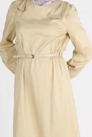 Tesettür giyim KUM ALVİNA PAMUK DOKULU KEMERLİ ELBİSE 42615