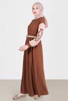 Tesettür giyim KAHVE ALVİNA NAKIŞLI ELBİSE T 42623