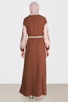 Tesettür giyim KAHVE ALVİNA NAKIŞLI ELBİSE T 42623