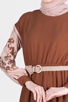 Tesettür giyim KAHVE ALVİNA NAKIŞLI ELBİSE T 42623