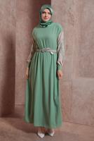 Tesettür giyim YEŞİL ALVİNA NAKIŞLI ELBİSE T 42623