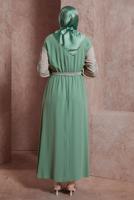 Tesettür giyim YEŞİL ALVİNA NAKIŞLI ELBİSE T 42623