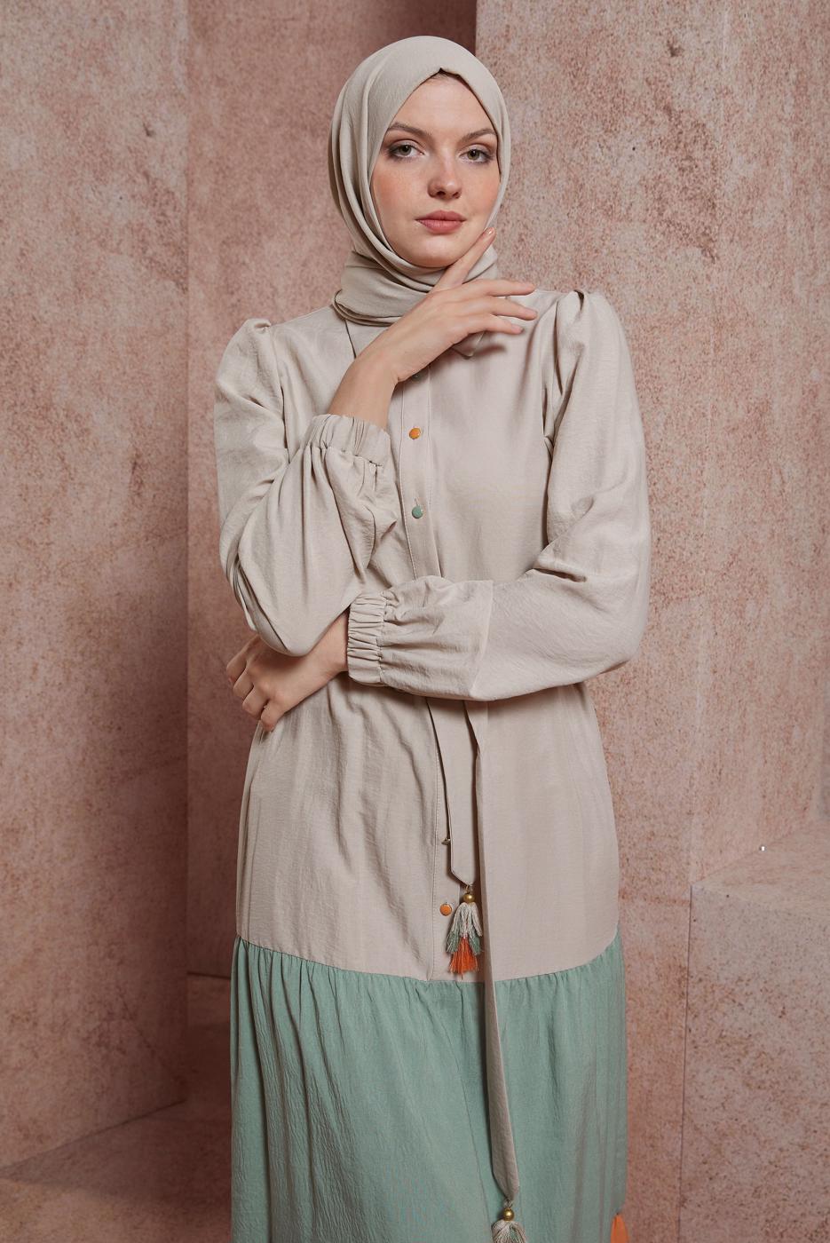 Tesettür giyim MAVİ ALVİNA ÇOK RENKLİ ELBİSE T 42625