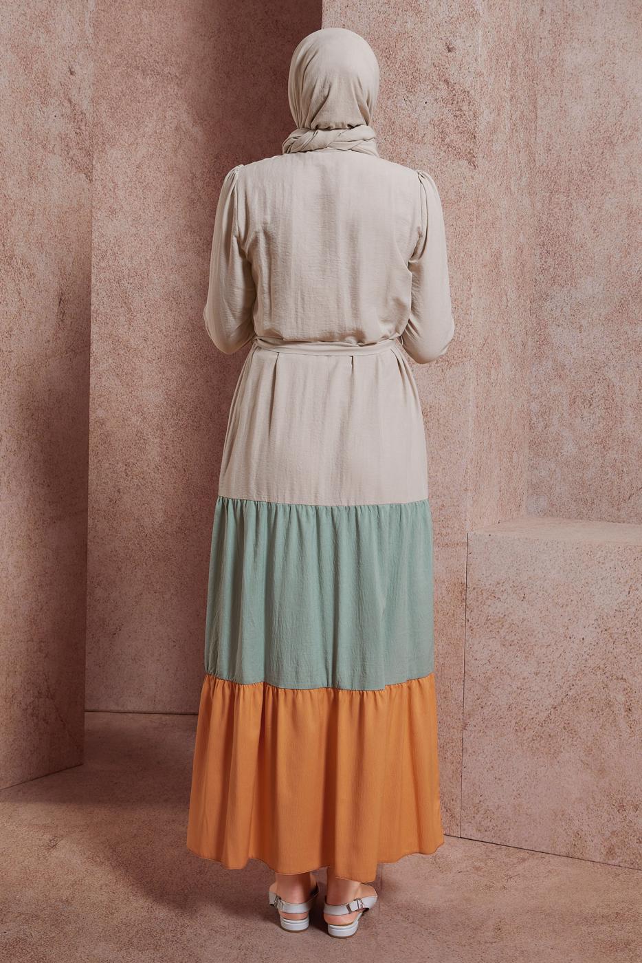 Tesettür giyim MAVİ ALVİNA ÇOK RENKLİ ELBİSE T 42625