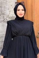 Tesettür giyim SİYAH PİLİSELİ ŞİFON ELBİSE T 4263	