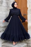 Tesettür giyim SİYAH PİLİSELİ ŞİFON ELBİSE T 4263	